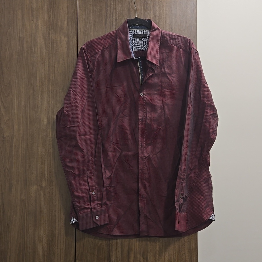 TED BAKER LONDON-Long Sleeve Button-Up Dress Shirt-Red Wine-Size 5(Slim XL) - Picture 5 of 17